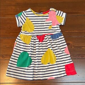 Mini Boden Navy Striped Dress with Colorful Hearts